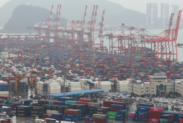 Containers at Sinseondae Pier in Nam-gu, Busan