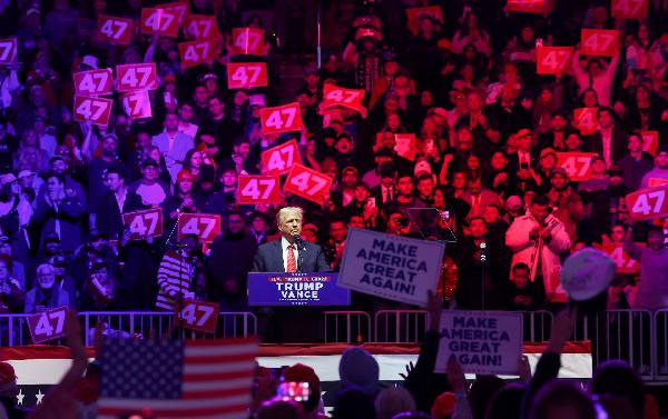 President-elect Donald Trump attends a rally the day before he is scheduled to be inaugurated for a second term, in Washington, January 19. (REUTERS)