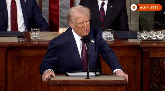 U.S. President Donald Trump addresses a joint session of Congress at the U.S. Capitol in Washington, D.C., U.S., March 4, 2025. (Captured from a Reuters video)