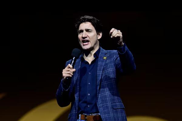 Canada's Prime Minister Justin Trudeau speaks during the closing ceremony of the Invictus Games at Rogers Arena in Vancouver, British Columbia, Canada, Feb. 16, 2025. REUTERS