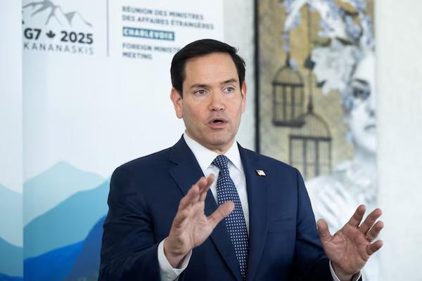 U.S. Secretary of State Marco Rubio speaks with reporters following the G7 foreign ministers meeting in La Malbaie, Quebec, Canada March 14, 2025.